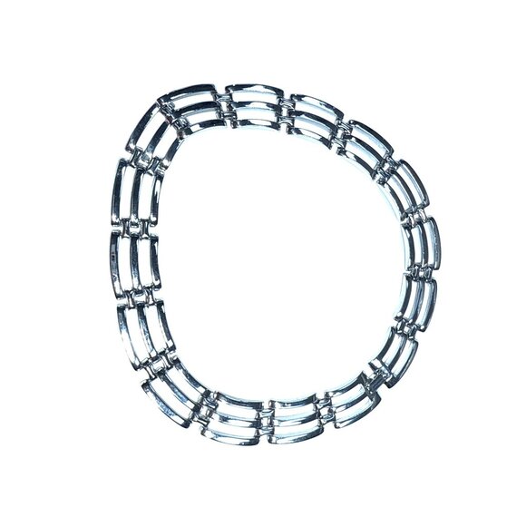 Geometric Link Necklace Silvertone Statement Chain Chunky Modern Jewelry - Picture 3 of 7